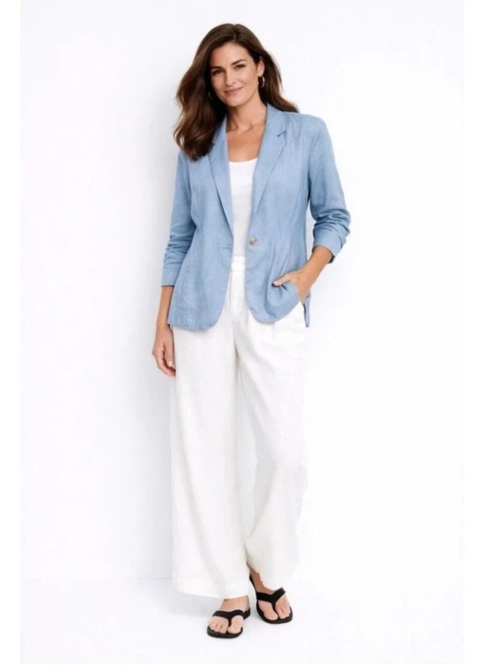 J‎ Jill Love Linen Skyline Blue Blazer Jacket 2X Coastal Minimalist Lightweight